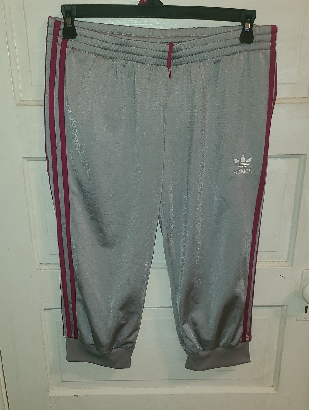 adidas Gray Cropped Joggers with Pink Side Stripes